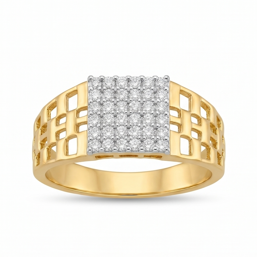 Lattice Grid Diamond Statement Ring