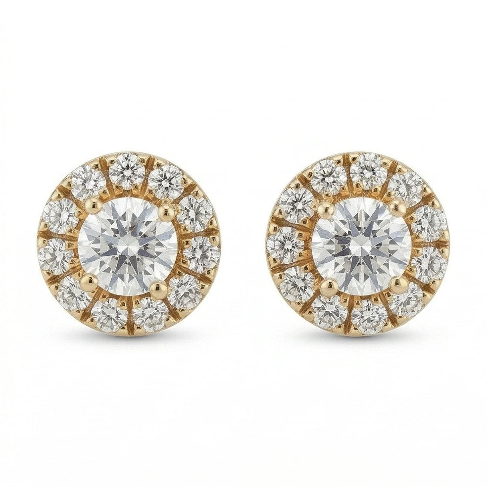 Round Halo Diamond Studs