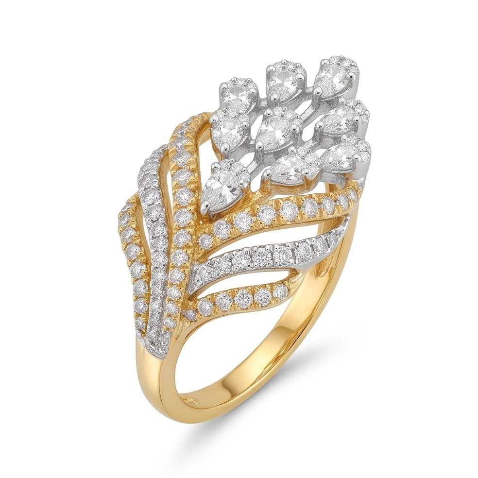 Golden Feather Diamond Statement Ring