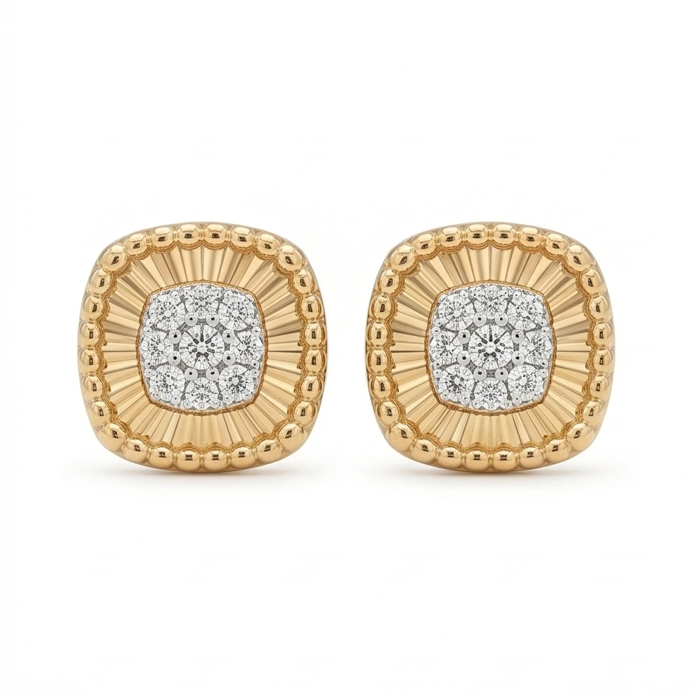 Fluted Cushion Diamond Studs